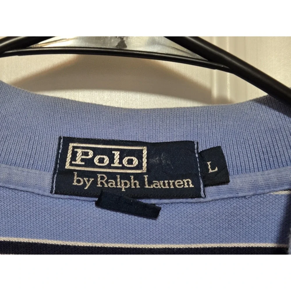 Polo Ralph Lauren Men's Vtg Polo Shirt Large Blue Pink Pony Short Sleeve Stripes